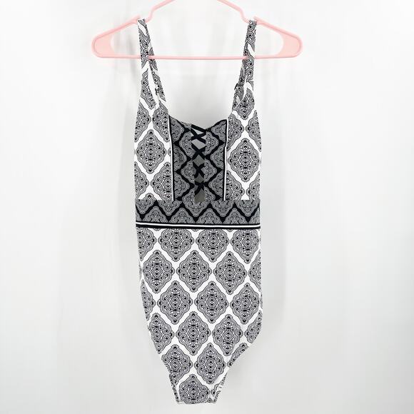La Blanca Swimsuit Size 18W Oasis Strappy One Piece Mio NWT Paisley B&W Plus - Picture 3 of 16